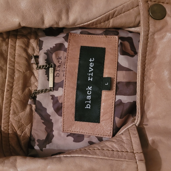 Black Rivet Women's Tan Leather Belted Jacket L - Picture 9 of 10